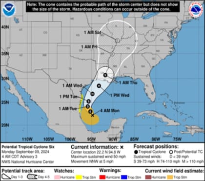 La trayectoria prevista para el posible huracán Francine