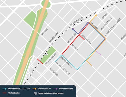 La traza afectada por la obras en el Belgrano Sur