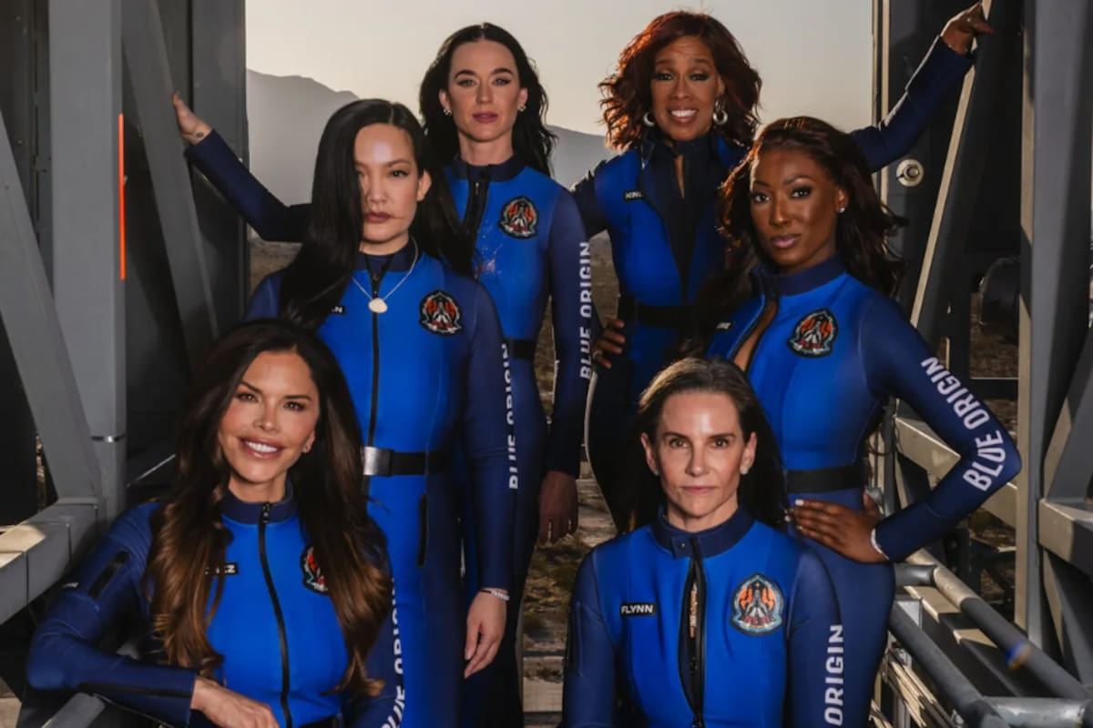 La tripulación femenina del próximo vuelo al espacio de Blue Origin incluye, en el sentido de las agujas del reloj desde la parte superior izquierda: Katy Perry, Gayle King, Aisha Bowe, Kerianne Flynn, Lauren Sánchez y Amanda Nguyen