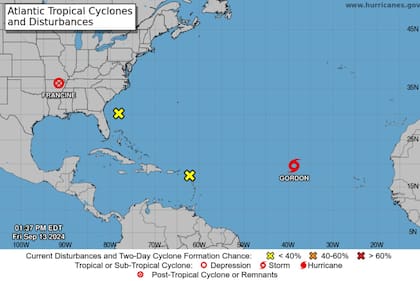 La ubicación actual de Francine, Gordon y el resto de las perturbaciones monitoreadas por el NHC