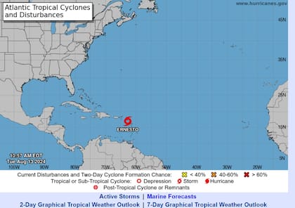 La ubicación actual del ciclón tropical Ernesto