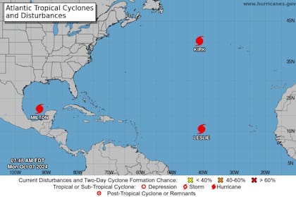 La ubicación actual del Huracán Milton, y otros sistemas monitoreados por el NHC