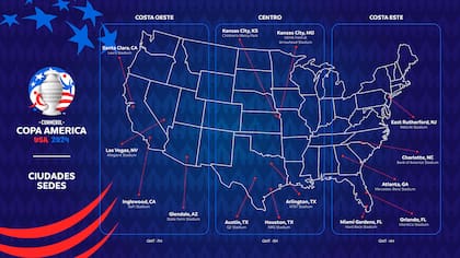 La ubicación de las 14 sedes de la Copa América 2024