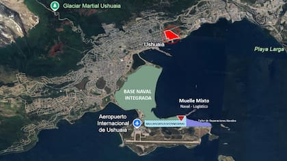 La ubicación en que se proyecta construir la Base Naval Integrada en Tierra del Fuego