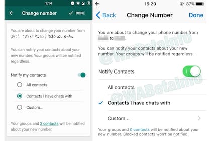 La última beta de Whatsapp para Android incorpora una nueva característica para avisar el cambio de número a los contactos; estará disponible más adelante para el iPhone, Windows Phone y la versión normal de Android