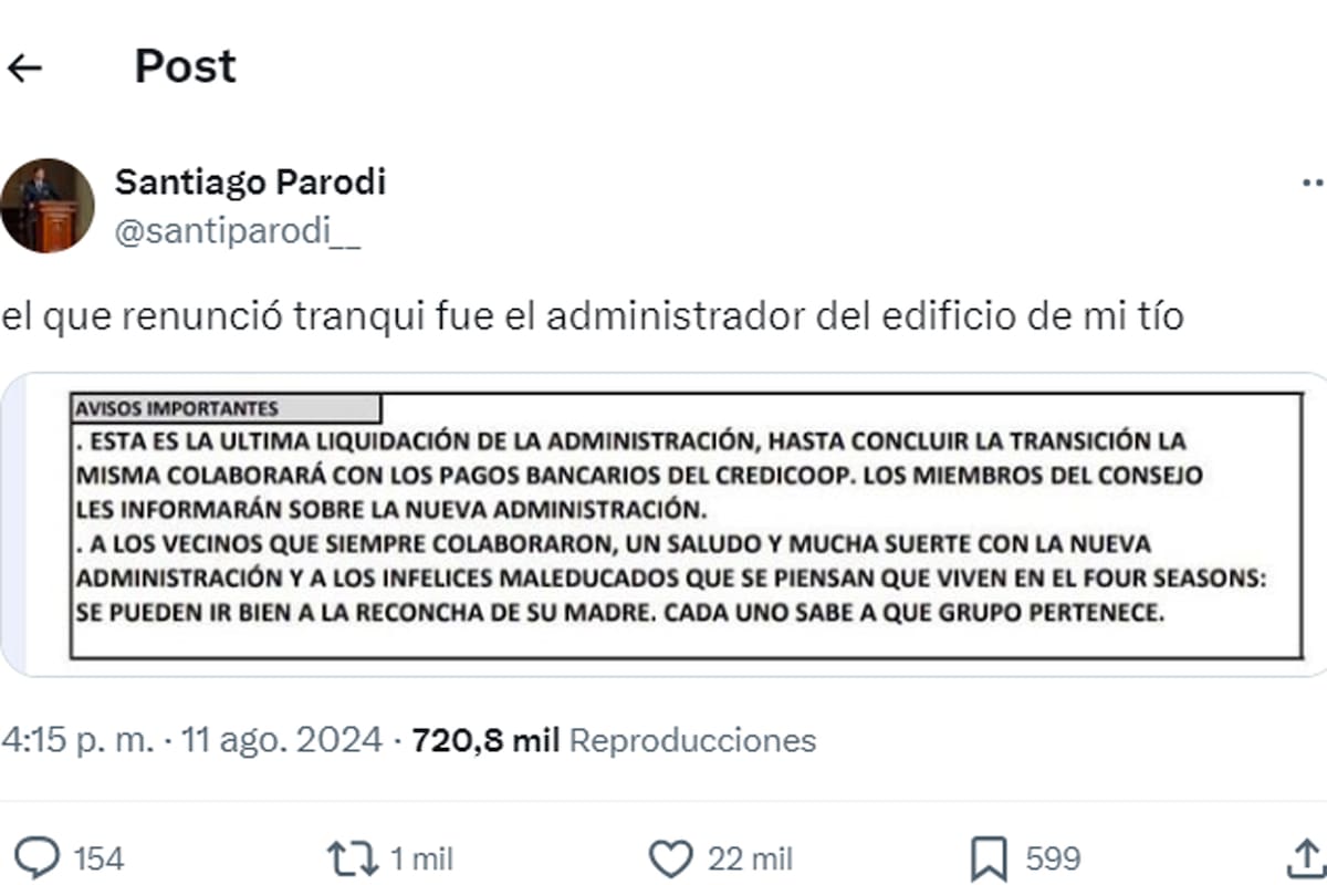 La última e inusual liquidación de un administrador de un edificio que se hizo viral