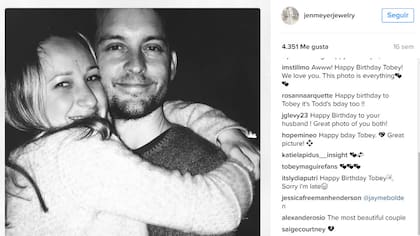 La última foto de la pareja en las redes sociales, una dedicatoria de cumpleaños de Jennifer para Tobey
