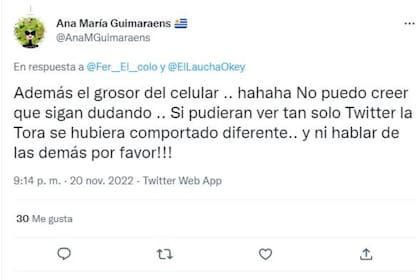 La usuaria Ana María puso a Lucila La Tora como un ejemplo de que es imposible que los participantes tengan un celular a mano