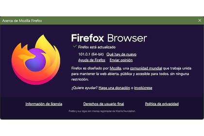 La versión actual del navegador de la Fundación Mozilla