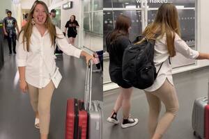La vestimenta de la joven Sals generó gran repercusión en el aeropuerto y en las redes