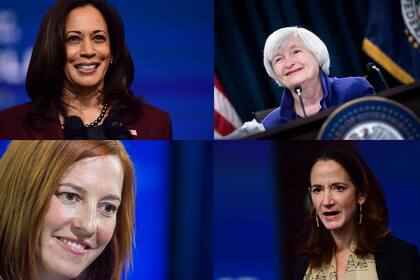 La vicepresidenta electa de Estados Unidos, Kamala Harris; la nueva directora del Departamento del Tesoro, Janet Yellen; la próxima secretaria de prensa, Jen Pskai; y Avril Haines, quien estará al frente de la Comunidad de Inteligencia