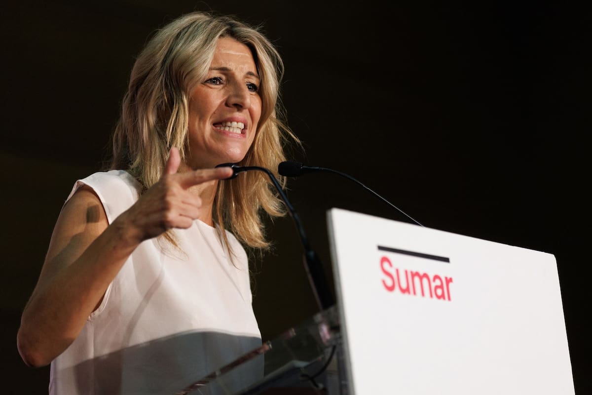 La vicepresidenta segunda, ministra de Trabajo y Economía Social y líder de Sumar, Yolanda Díaz, participa en un acto de precampaña electoral, en el Palacio de Congresos de Toledo, a 2 de julio de 2023, en Toledo, Castilla-La Mancha (España). POLITICA Eduardo Parra - Europa Press