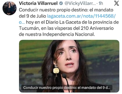 La vicepresidenta Victoria Villarruel compartió el artículo en las redes sociales