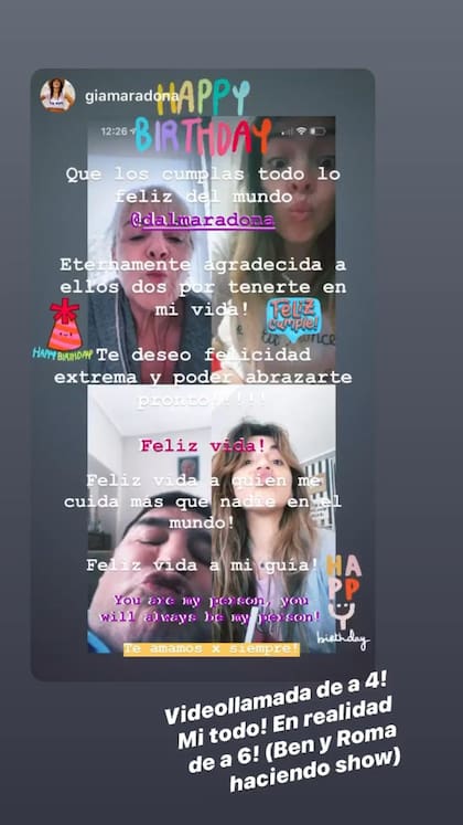 La videollamada de cumpleaños entre la familia Maradona