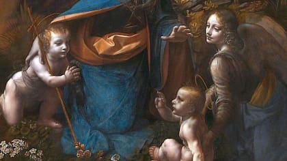 La Virgen de las Rocas no se basa en un pasaje de la Biblia sino en una popular tradición apócrifa en la que el niño Jesús y Juan el Bautista se encuentran décadas antes de que Juan bautizara a Jesús como adulto