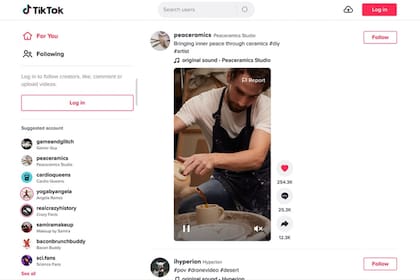 La vista actual de TikTok para Windows 10