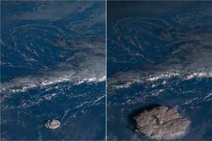 La vista aérea de una erupción volcánica