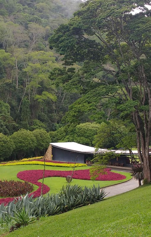 La vivienda fue emplazada en el espacio entre dos morros, por lo que se encuentra rodeada de bosque.