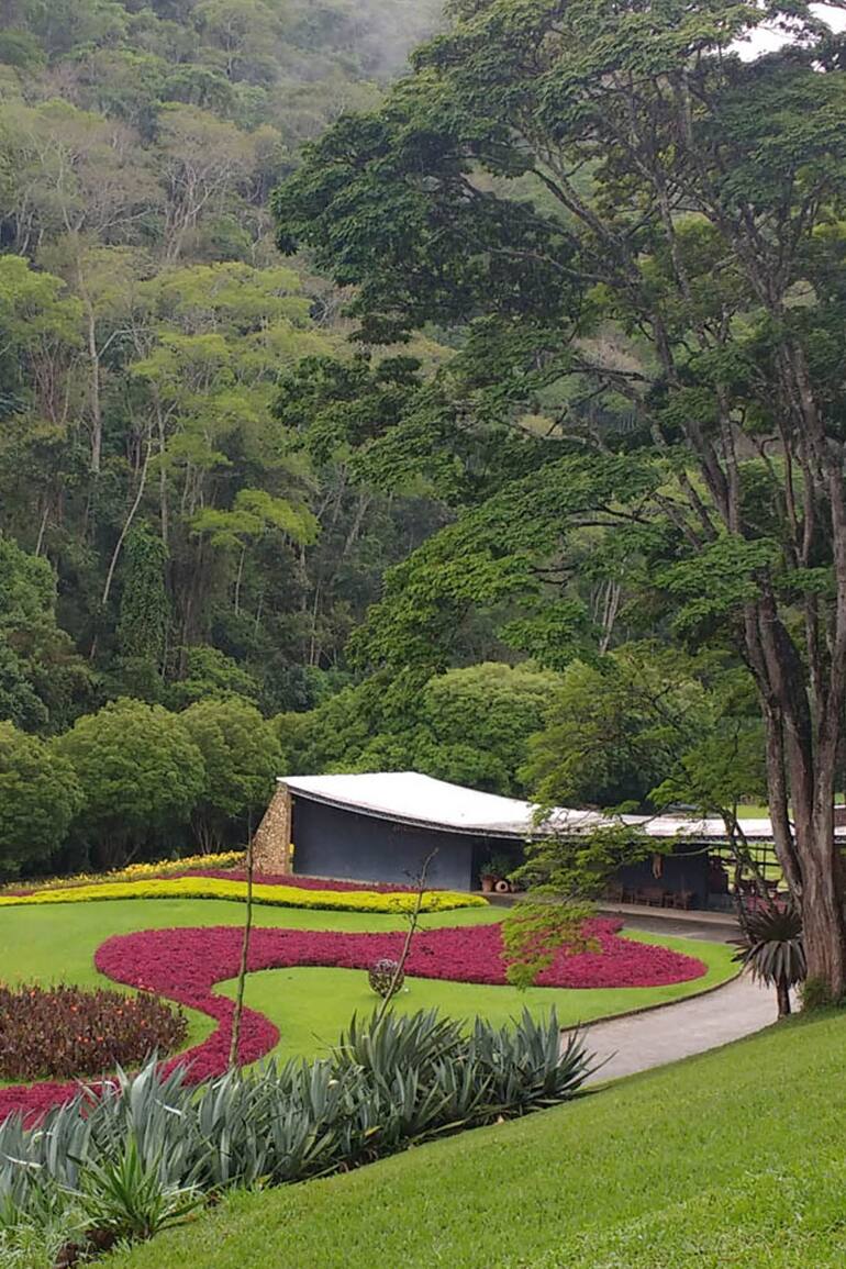 La vivienda fue emplazada en el espacio entre dos morros, por lo que se encuentra rodeada de bosque.