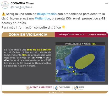 La zona de baja presión señalada por Conagua finalmente no se convirtió en huracán a finales de mayo