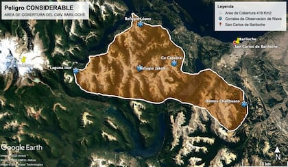 La zona de Bariloche en que pueden haber avalanchas entre el jueves 5 y el viernes 6 de septiembre
