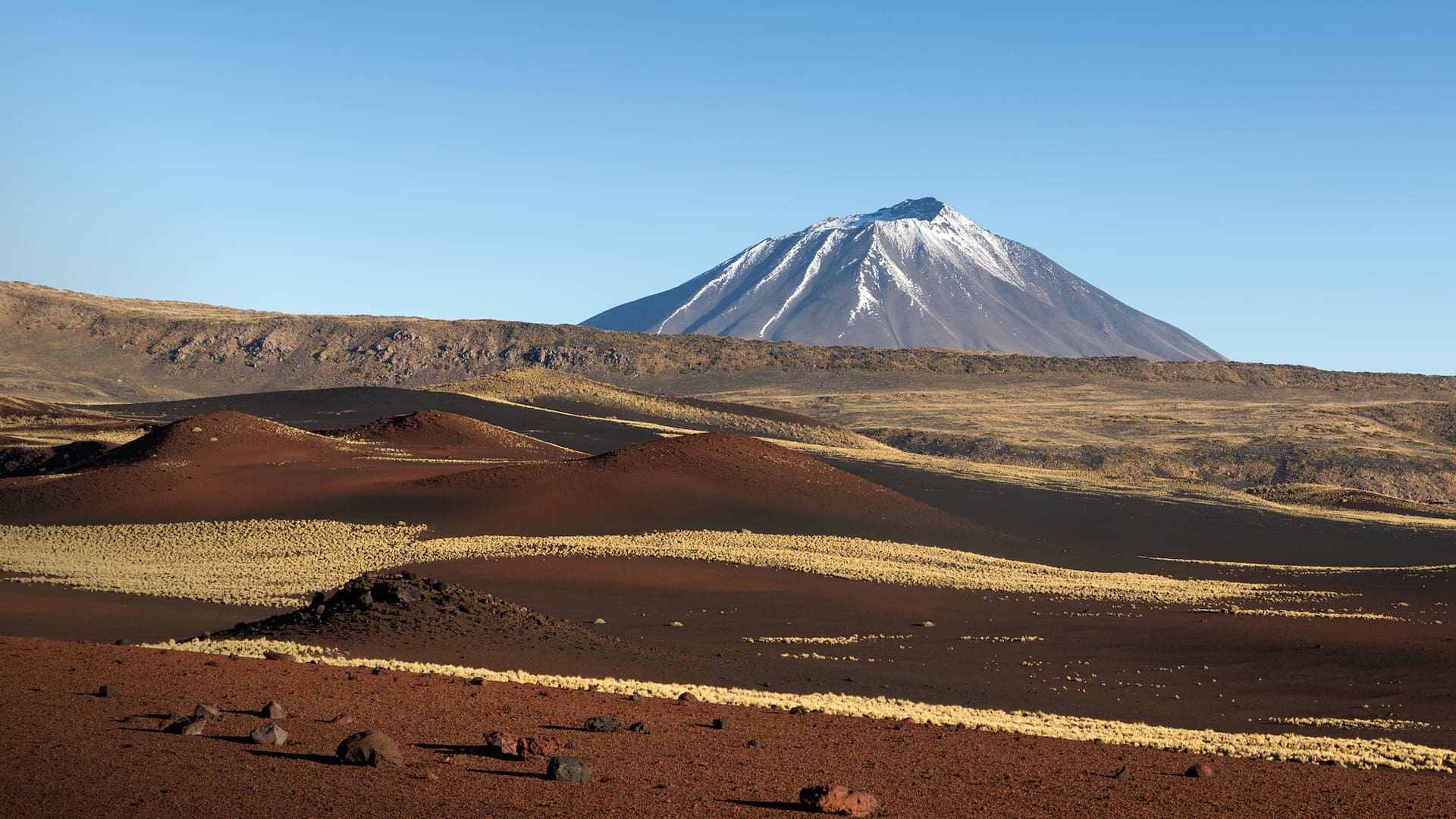 La zona de Los Colores, en el circuito de volcanes. Allí se destaca el Payún Liso.
