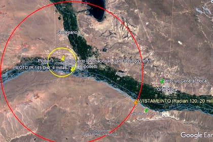 La zona del avistamiento de luces en agosto 2020, en las inmediaciones del aeropuerto internaconal de la provincia del Neuquén.