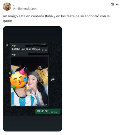 Lali junto a un fanático en Cerdeña (Foto: Captura X)