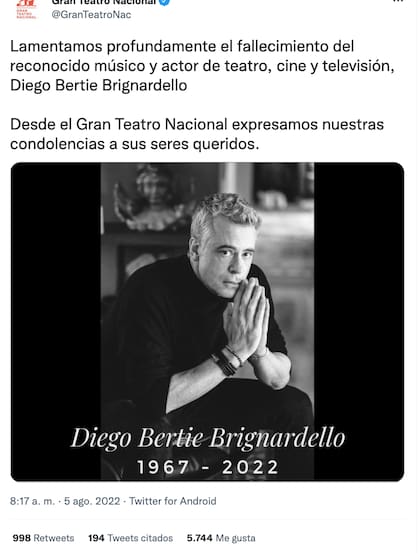 Lamentan el fallecimiento de Diego Bertie
