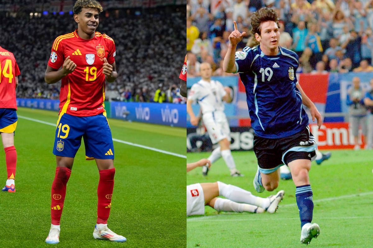 Lamine Yamal en 2026 y Lionel Messi en 2006; cada uno en su primer Mundial y con el mismo número