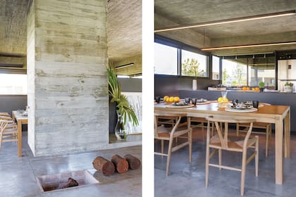 Lámparas hechas a medida (Griscan Iluminación), mesa de comedor, sillas ‘Wishbone’ (Dulce Cattaneo), individuales de yute y cuencos de madera (todo de Vero Home).