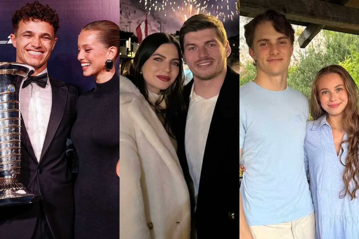 Lando Norris junto a su pareja Magui Corceiro; Kelly Piquet junto a Max Verstappen y Oscar Piastri y Lily Zneimer, su novia desde la adolescencia (Foto: Instagram @F1 / @kllypiquet / @oscarpiastri)
