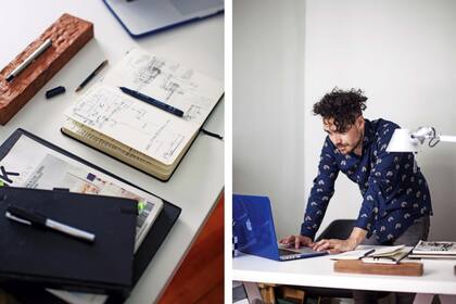 Laptop, libros, revistas y libretas para hacer anotaciones. El escritorio de Juan es práctico como el resto del depto.
