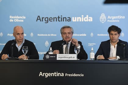 Horacio Rodríguez Larreta, Alberto Fernández y Axel Kicillof. La Provincia y la Ciudad, beneficiadas en el reparto presupuestario.