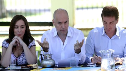 Horacio Rodríguez Larreta junto a Diego Santilli y María Eugenia Vidal