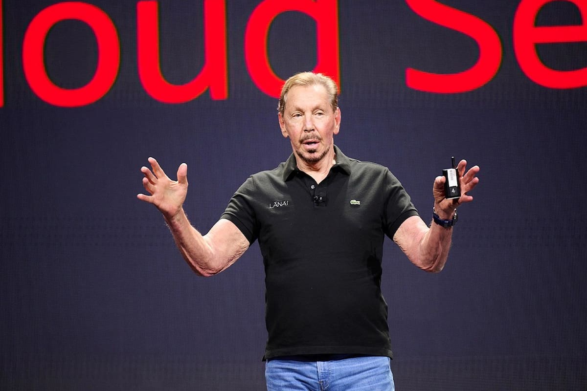 Larry Ellison, cofundador de Oracle, durante su presentación en el Oracle Cloud World que se desarrolló en Las Vegas. Allí anunció un acuerdo clave con Amazon Web Servicies