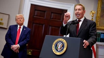Larry Ellison en la Casa Blanca junto a Donald Trump en enero de 2025.