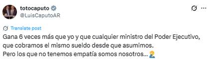 Las acusaciones de Luis Caputo al vicerrector de la UBA (X: @LuisCaputo)