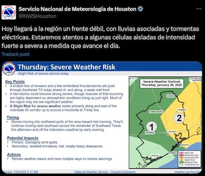 Las advertencias de tormenta emitidas porel NWS en sus redes sociales
