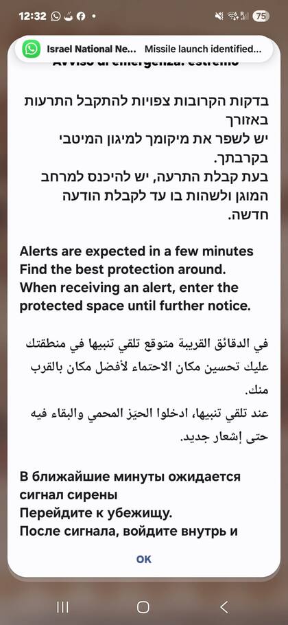 Las alertas de ataques que llegan a los celulares en Israel