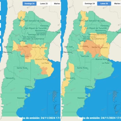 Las alertas emitidas por el Servicio Meteorológico Nacional