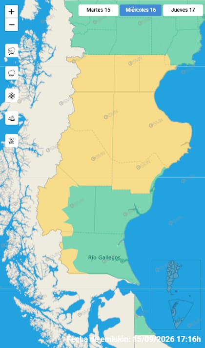 Las alertas emitidas por el SMN para este miércoles 16 de septiembre