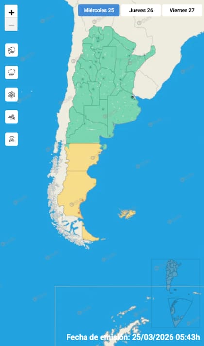 Las alertas emitidas por el SMN para este miércoles 25 de marzo.