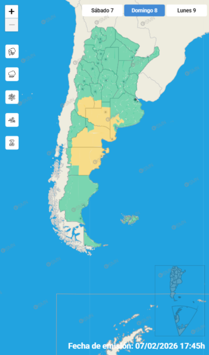 Las alertas emitidas por el SMN para este domingo 8 de febrero