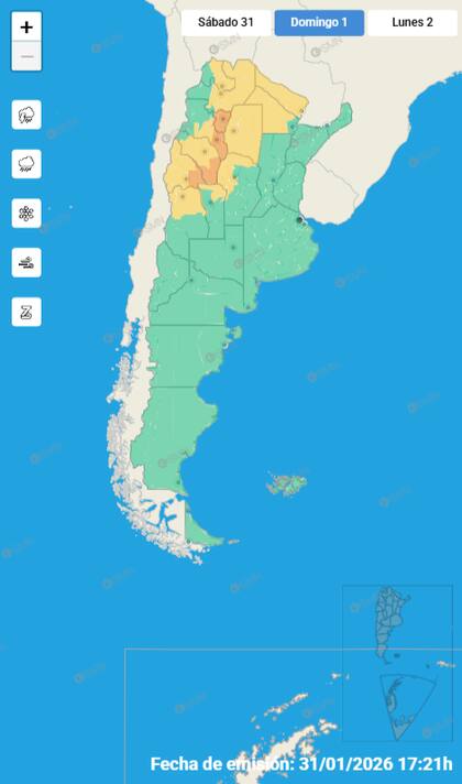 Las alertas emitidas por el SMN para este domingo 1 de febrero