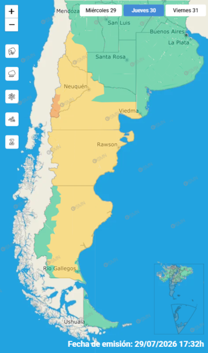 Las alertas emitidas por el SMN para este jueves 30 de julio