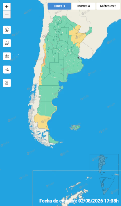 Las alertas emitidas por el SMN para este lunes 3 de agosto