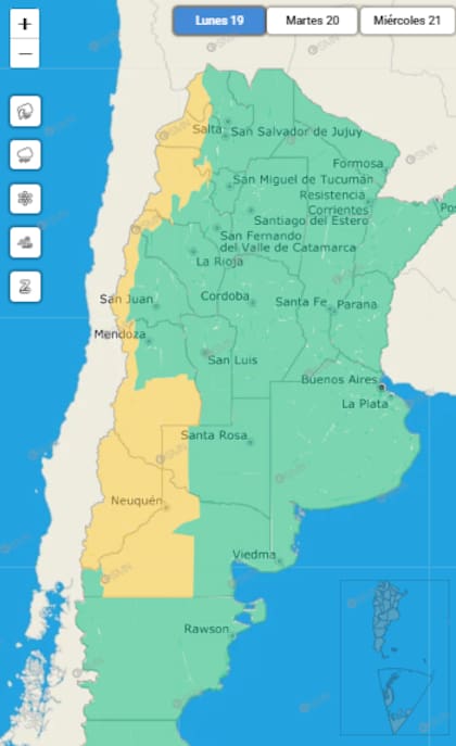 Las alertas emitidas por el SMN para este lunes 19 de octubre