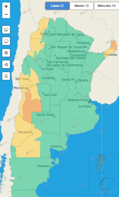 Las alertas emitidas por el SMN para este lunes 12 de octubre
