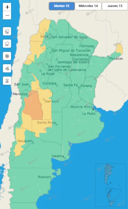 Las alertas emitidas por el SMN para este martes 13 de octubre